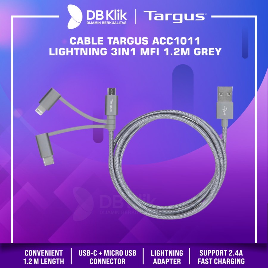 Kabel Data Targus ACC1011 USB A to MicroUsb USB-C Lightning MFI 1.2M