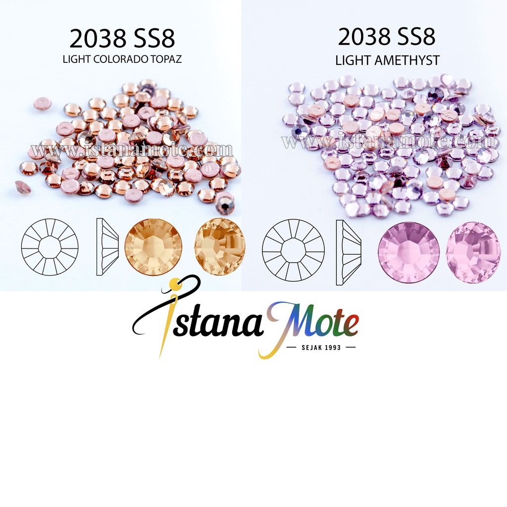 Flatback Hotfix kristal tempel Swarovski 2038-ss8-LCT / light amethyst ASLI ORIGINAL