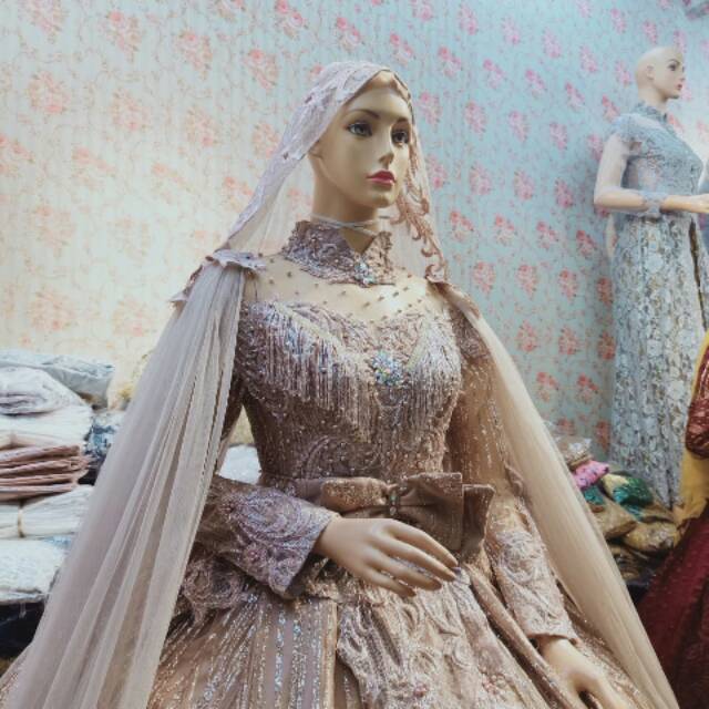 gaun kebaya pengantin muslim bdk4
