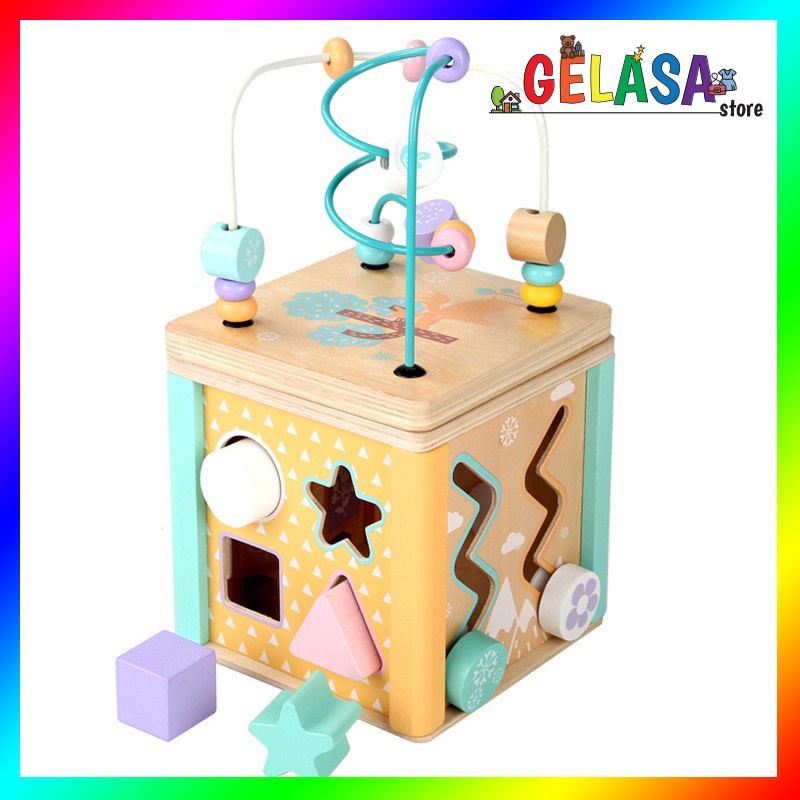 Gelasa Mainan kayu anak Bead Maze Roller Coaster Toy