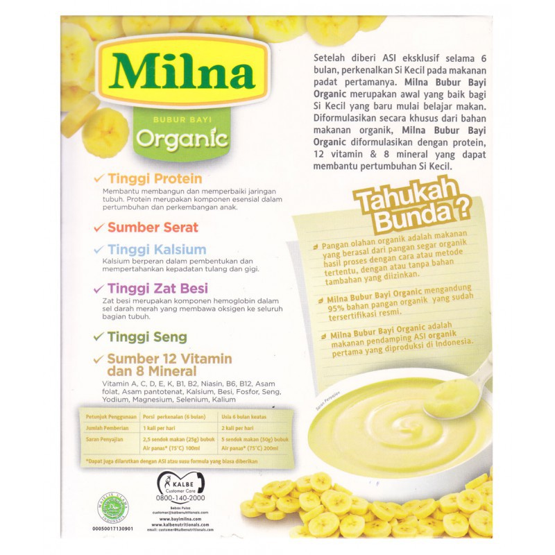 Milna Bubur Bayi Organik 6m+ Box 120gr