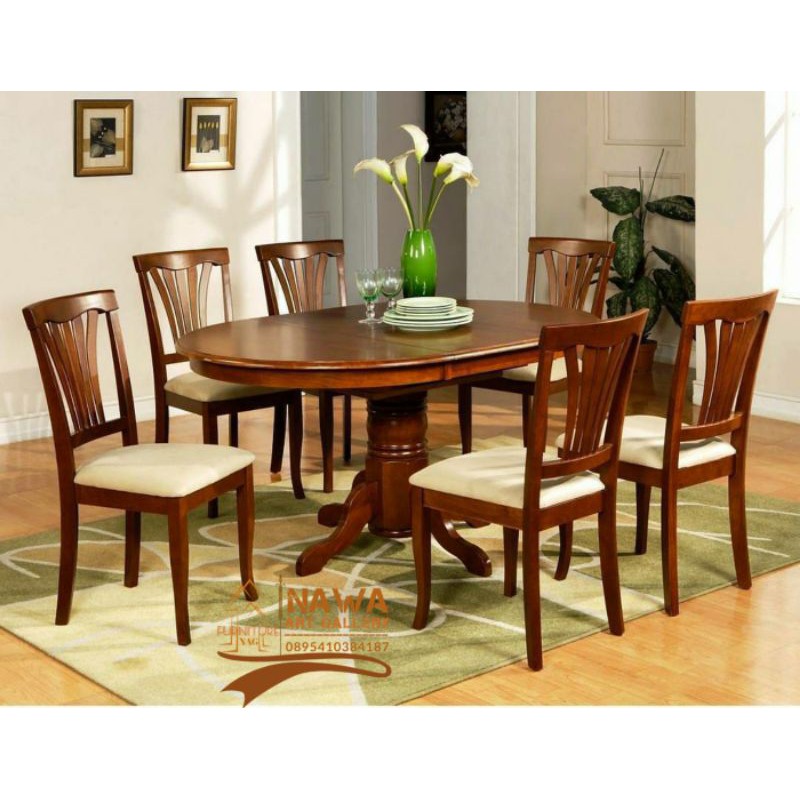 Meja makan bundar kursi 6 | Furniture Jepara | Kayu Jati Berkualitas