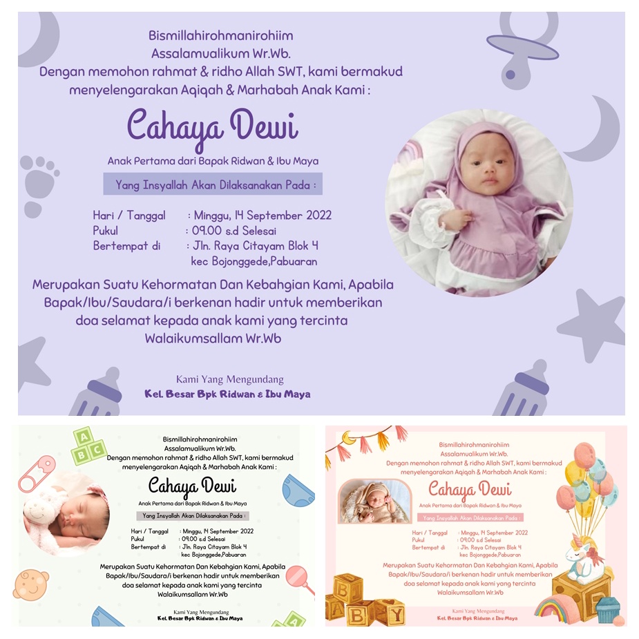 Jual 15pcs Undangan Aqiqah dan Syukuran Bayi Tedak Siten Tasyakuran