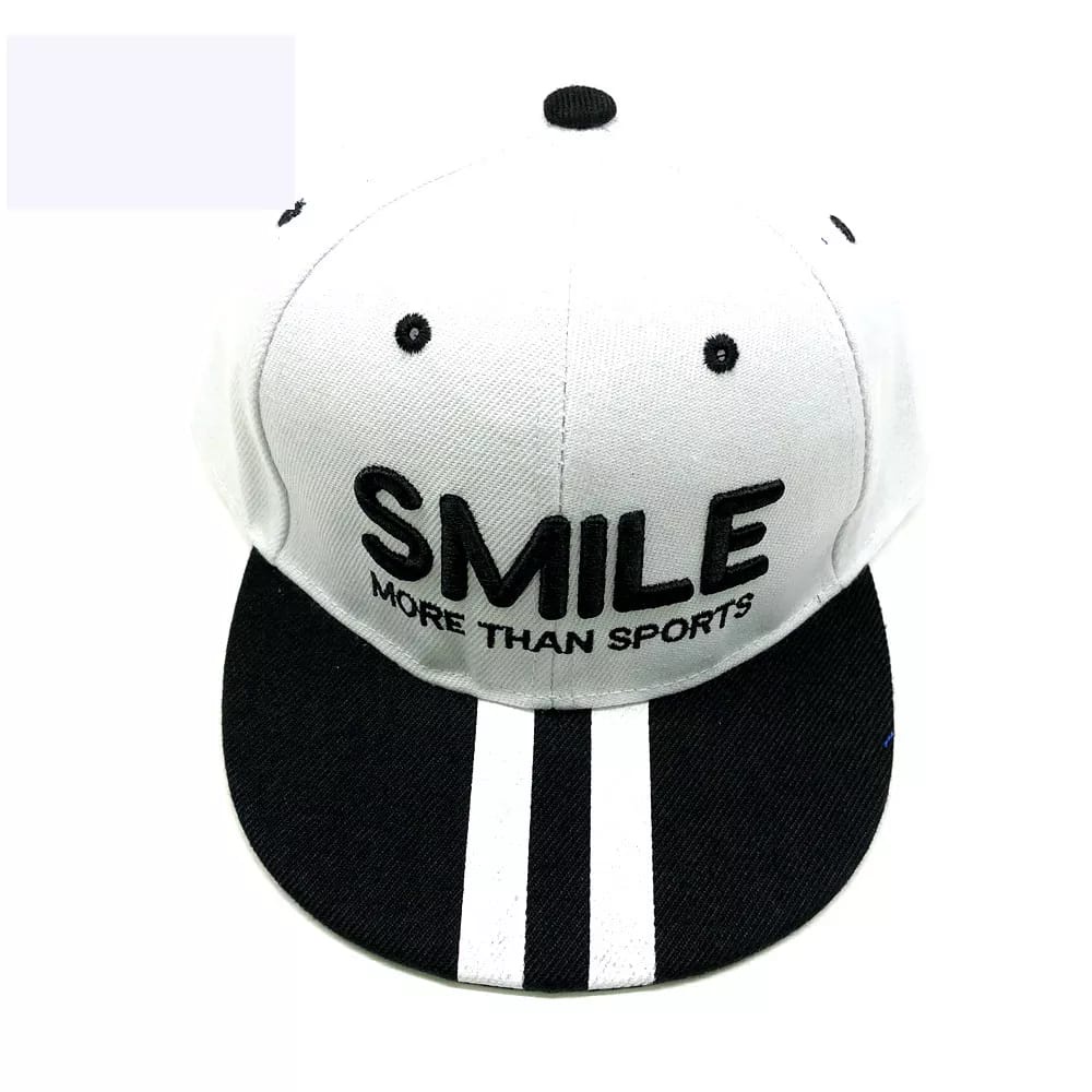 PHILEO | TOPI ANAK FASHION HAT BORDIR TULISAN SMILE MORE THAN SPORTS UNISEX SNAP BACK-SMILE SPORT-PUTIH