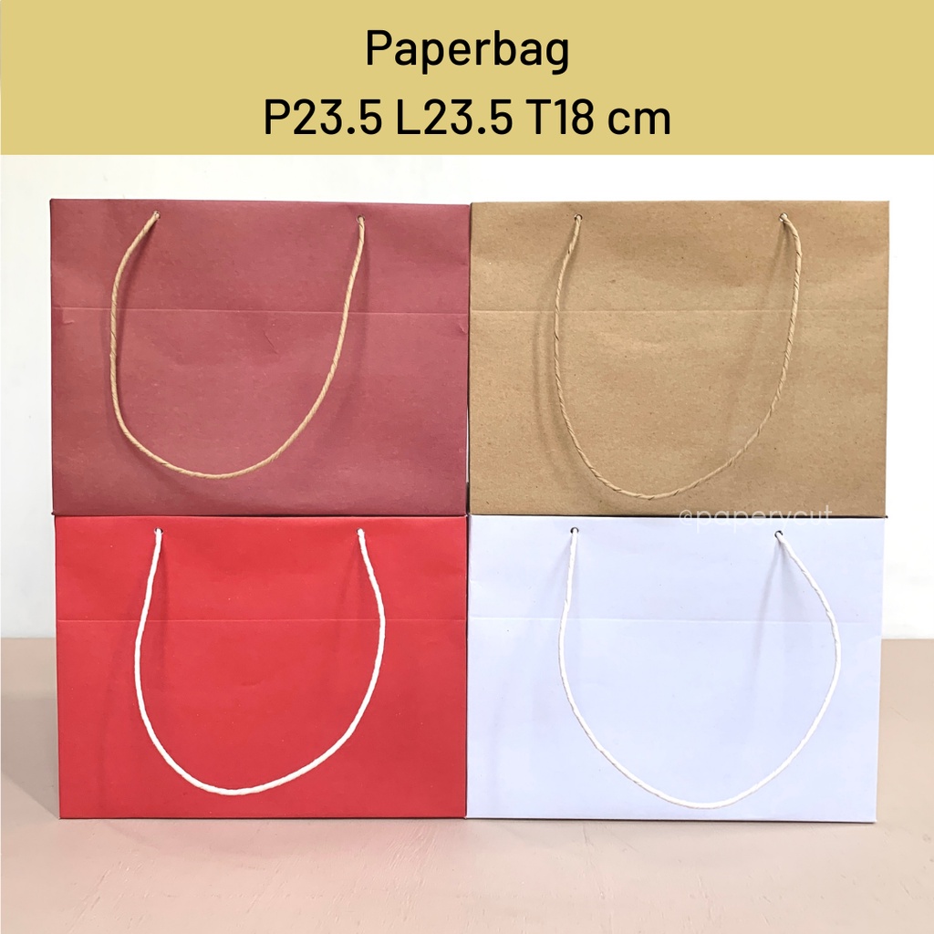 

Paperbag Tas Kertas Kraft Warna Polos Goodie Bag 23.5 x 23.5 x 18 cm