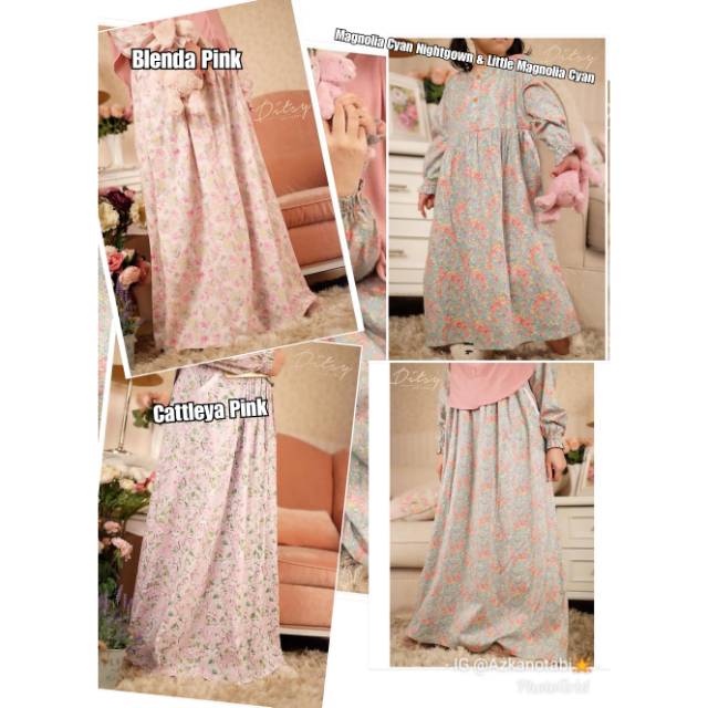 READY Nightgown by ditsy official baju Daster ditsy Little Ditsy Magnolia Cyan Gamis Katun Jepang