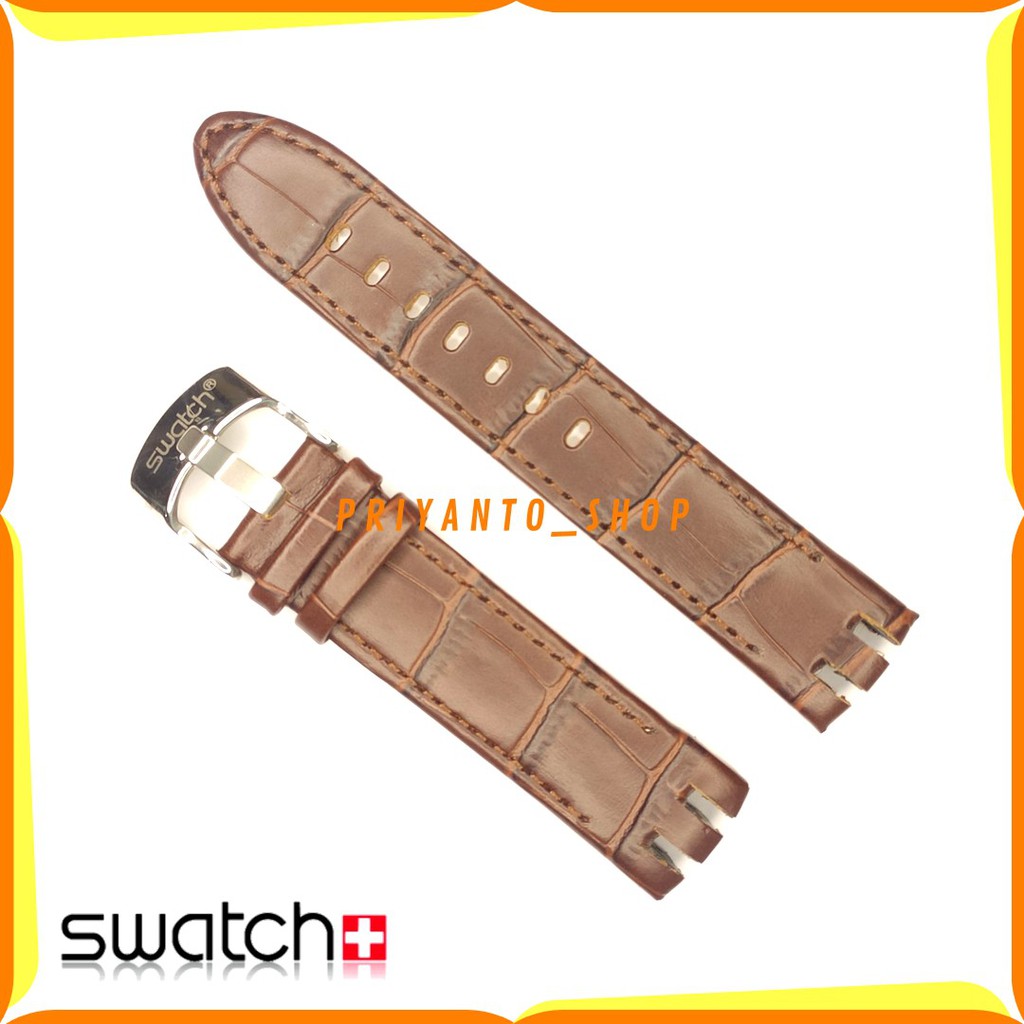 New 21mm Genuine leather watch band for swatch Tali jam YRS402 412 Drak Browon