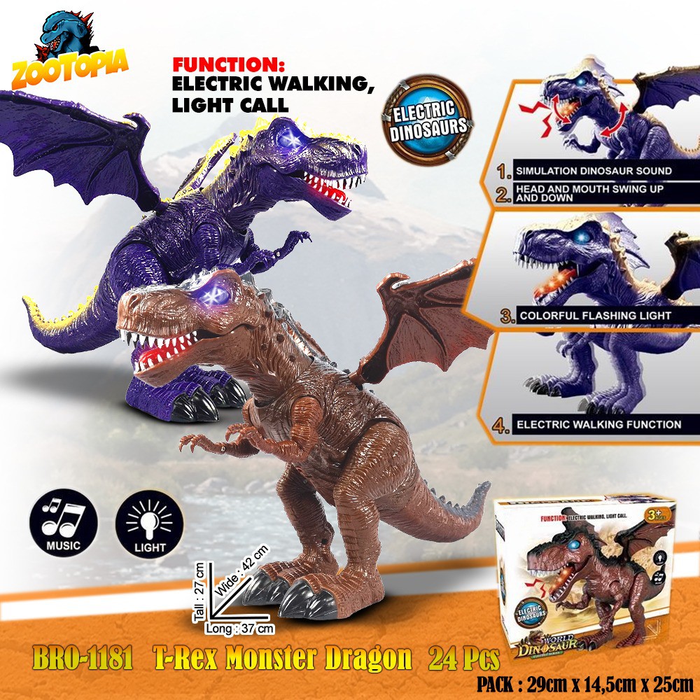 PROMO BRO1706 BRO1181  Trex Tyrannosaurus Dino Dinosaurus Hewan Baterai Mainan Anak Animal Safari ZOOTOPIA