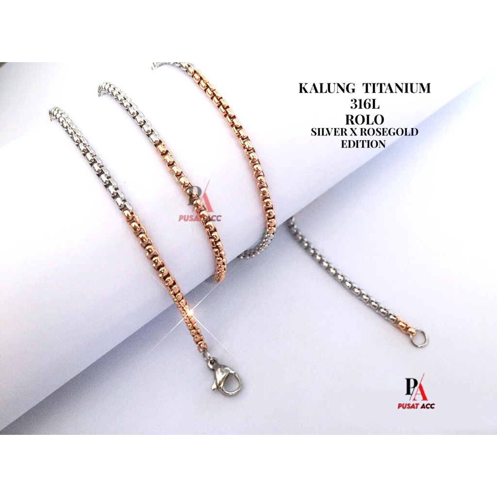 Kalung Rantai MCI Titanium Premium Stainless 316L Rolo SILVER ROSEGOLD Pria Wanita Anti Karat Kalung Rantai Pendant