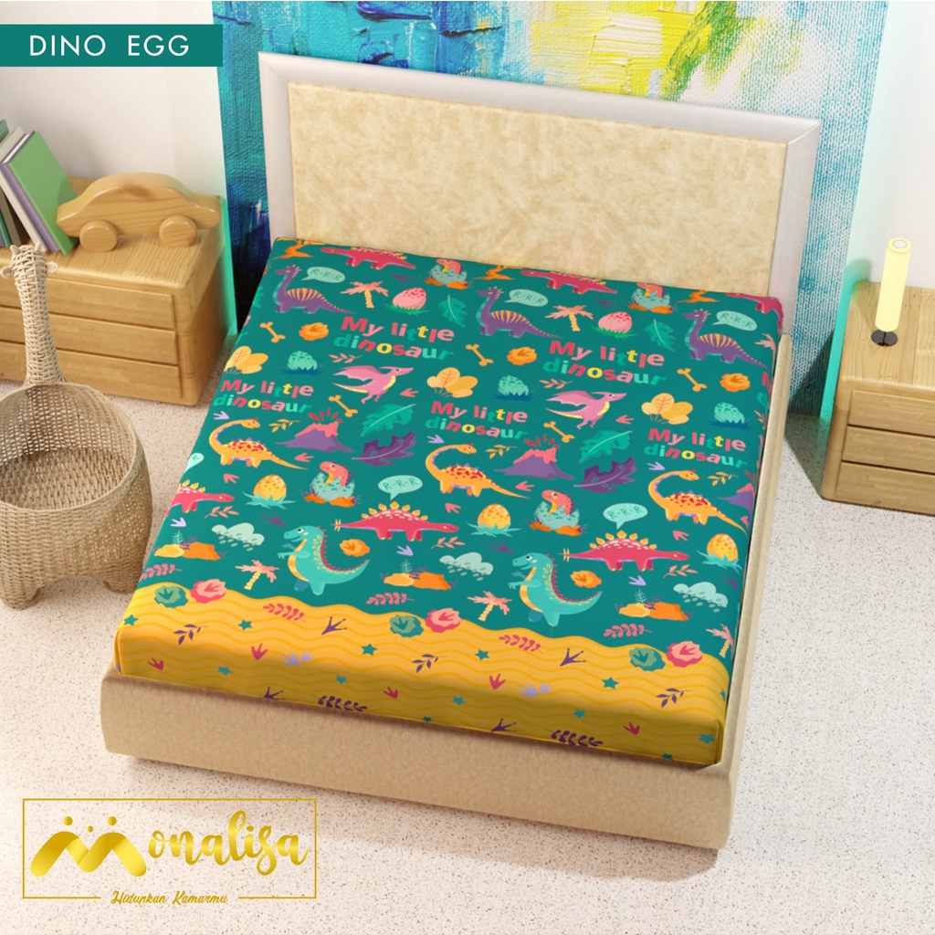 SPREI WATERPROOF MONALISA MOTIF KARAKTER UKURAN 180X200,160x200-dino egg