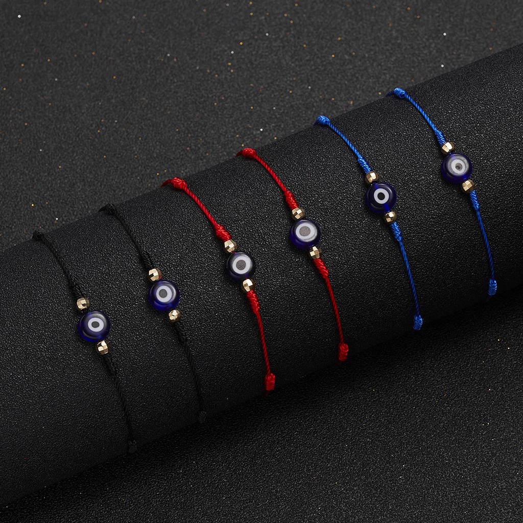 6 pack Gelang Rajut adjustable Desain evil eye Warna Biru Pelangi Untuk Pasangan