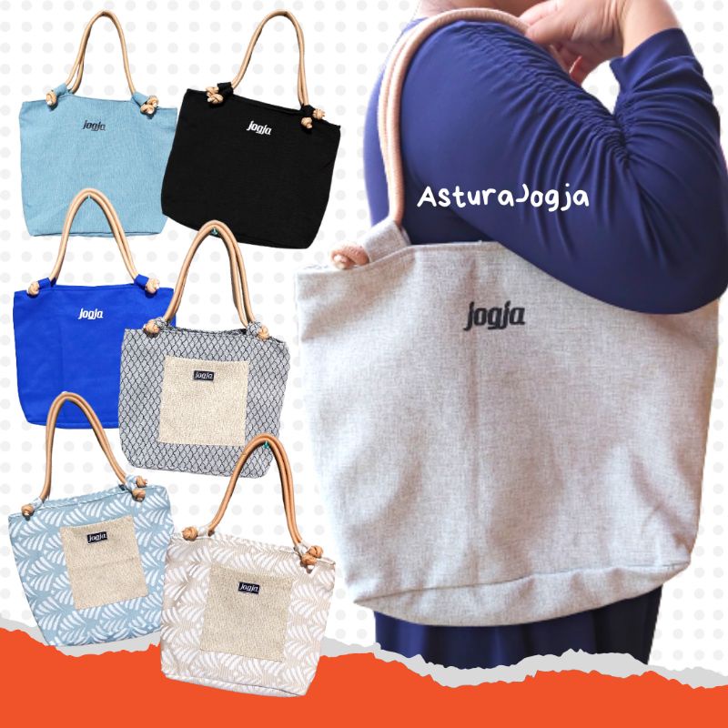 Tas Jogja Tote Bag Kanvas Tali Sumbu || Totebag Wanita Oleh Oleh Jogja