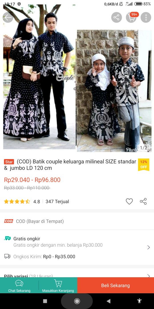 (cod) Batik Couple Keluarga Milineal Size Standar &  Jumbo Ld 120 Cm