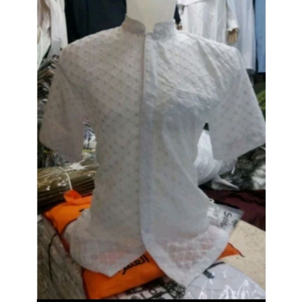 Baju Koko Putih & Putih Tulang Lengan Pendek, Bahan Katun Bordir by MB ( Muthia Butiq ).