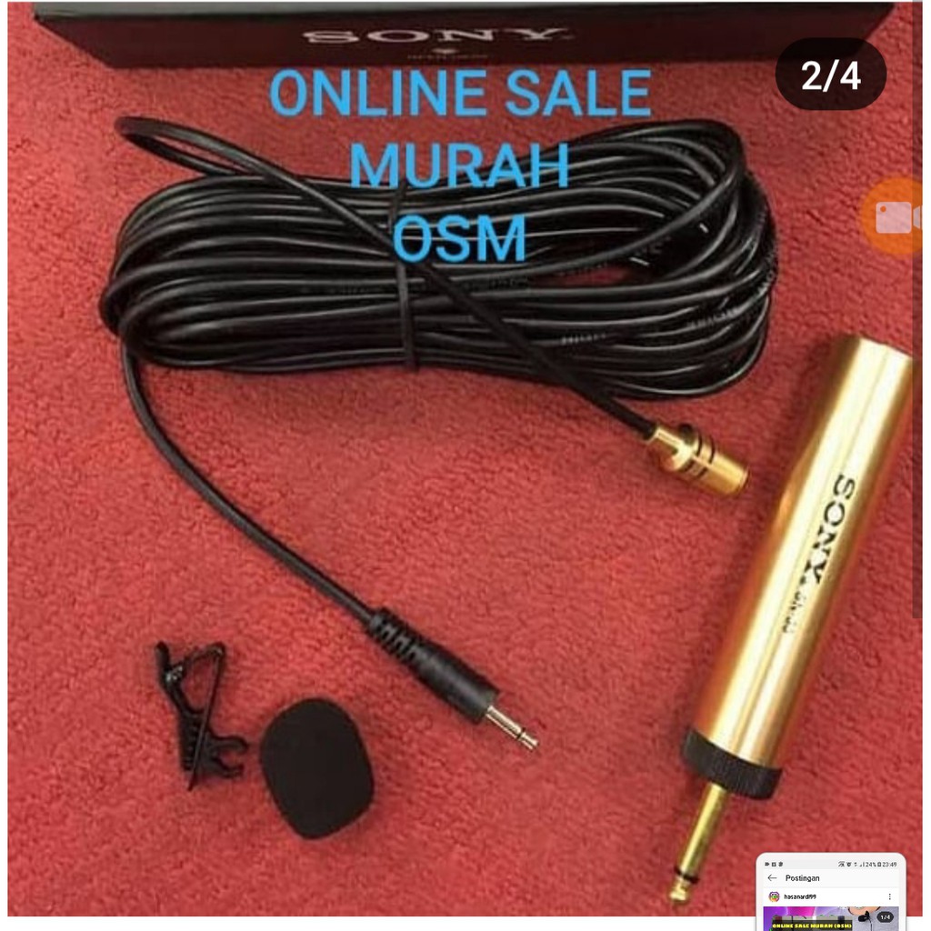 Sony Mic Jepit Kancing kerah baju microphone Clip Condensor sensitif aux mikrophone mik karaoke sound audio emas klip  Sony Clip on / Jepit 1X Mic Jepit  Kabel panjang 10 meter Spesification: - Type : Uni-directional electret condenser - Frequency Respons