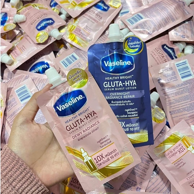 VASELINE Gluta - Hya Sachet Thailand 30ml / Dewy Radience / Overnight Radience / Kemasan Sachet Glut