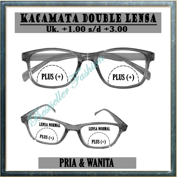 Kacamata Baca Lensa Dobel Untuk Baca Dan Jalan Frame Kotak Plus 1.00 s/d Plus 3.00 Pria Wanita  NOCASE