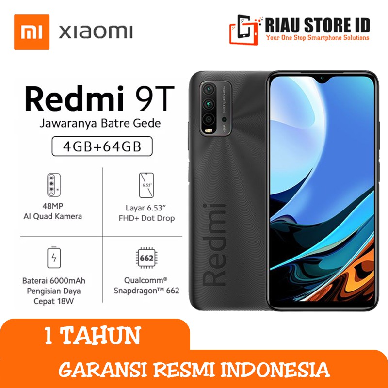 XIAOMI REDMI 9T 4/64 GB GARANSI RESMI INDONESIA RAM 4GB ROM 64GB RAM 4 GB ROM 64 GB