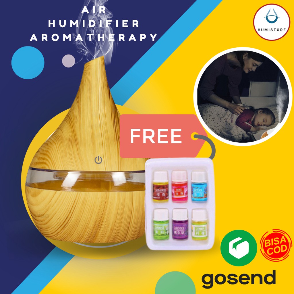 Humidifier Ultrasonic  Aromatherapy by TAFFWARE-Woodgrain Yellow+oil