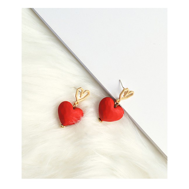 LRC Anting Tusuk Fashion Red S925 Silver Needle Love Earrings D55209