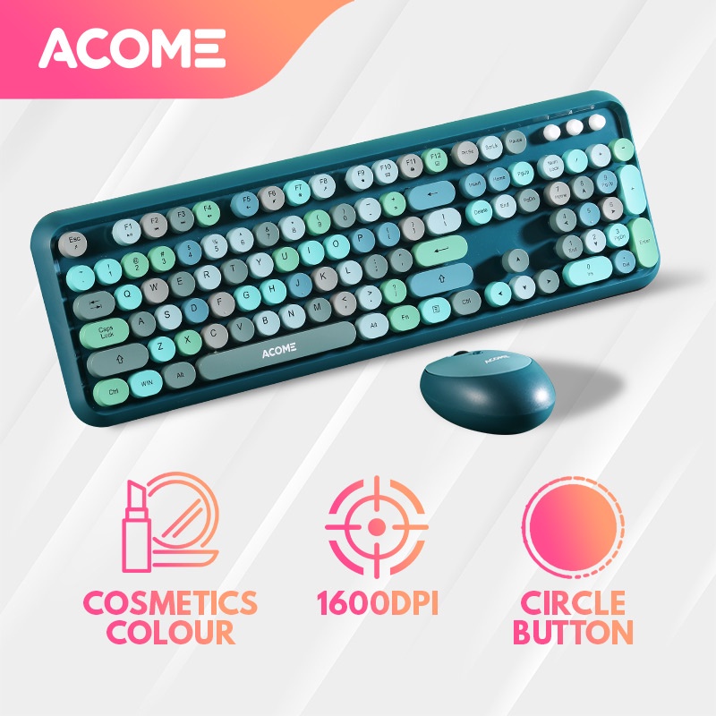 Acome Keyboard Mouse Combo Wireless Fashion Colours Tone AKM1000 Garansi Resmi 1 Tahun