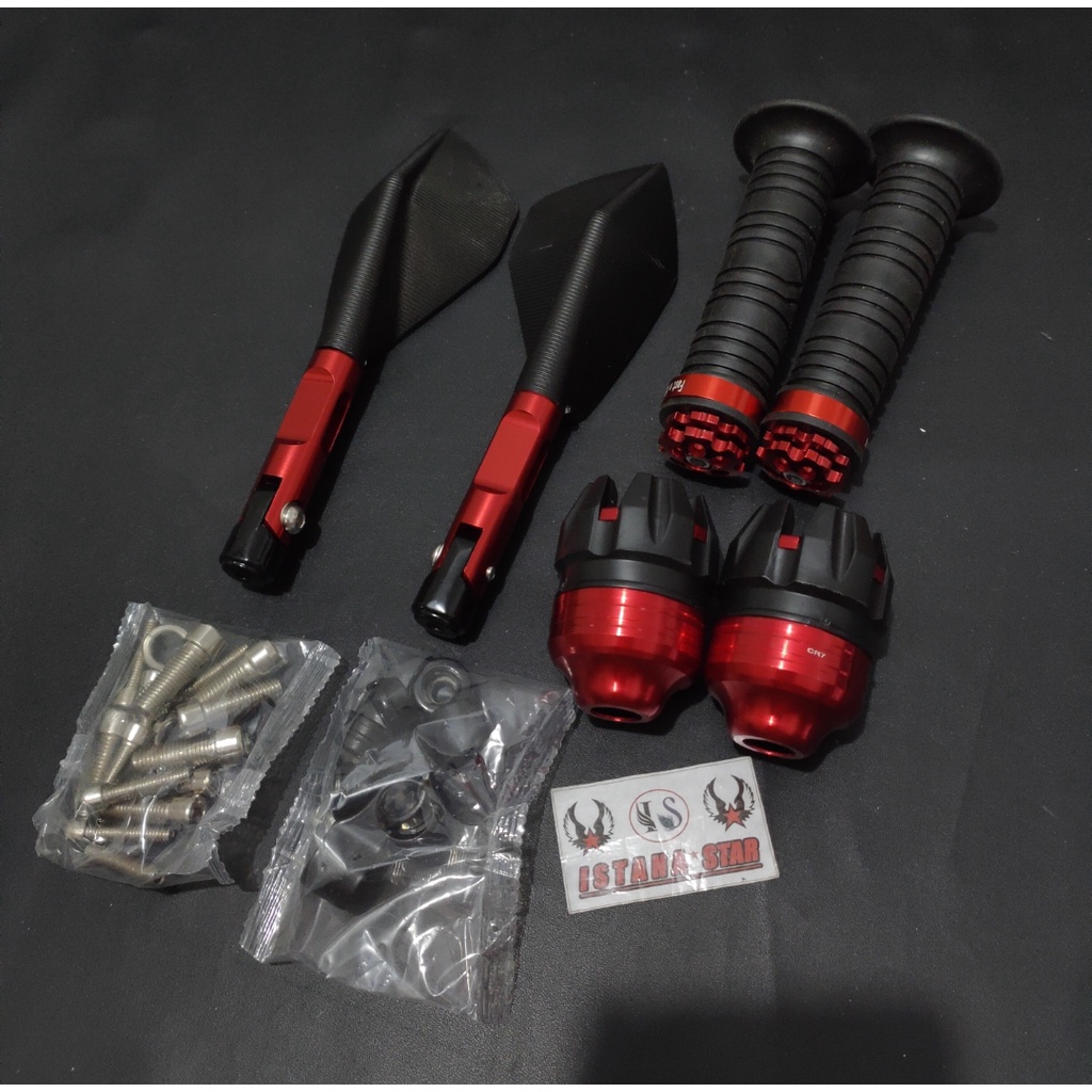 Spion tomok V2 universal variasi motor aerox nmax ninja r rr cbr 150 250 r250 r15 plus grip cnc plus jalu as roda depan