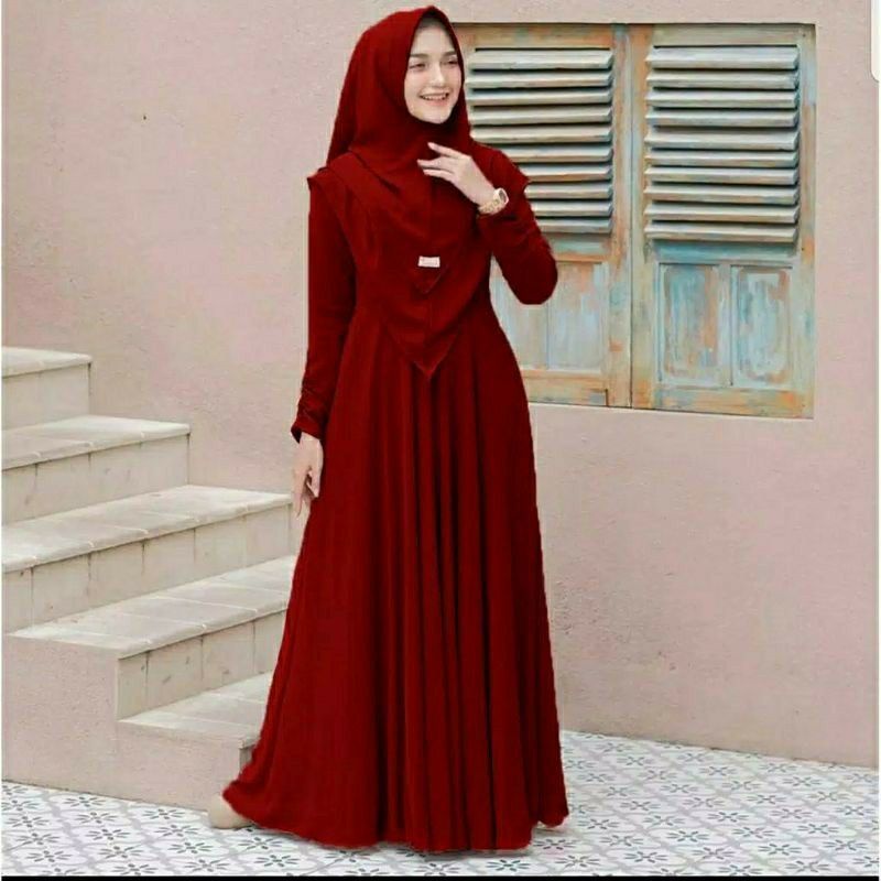 GAMIS SYari PLUS JILBAB 2 LAYER POLOS BUSUI MURAH TERBARU PESTA MAXI DR
