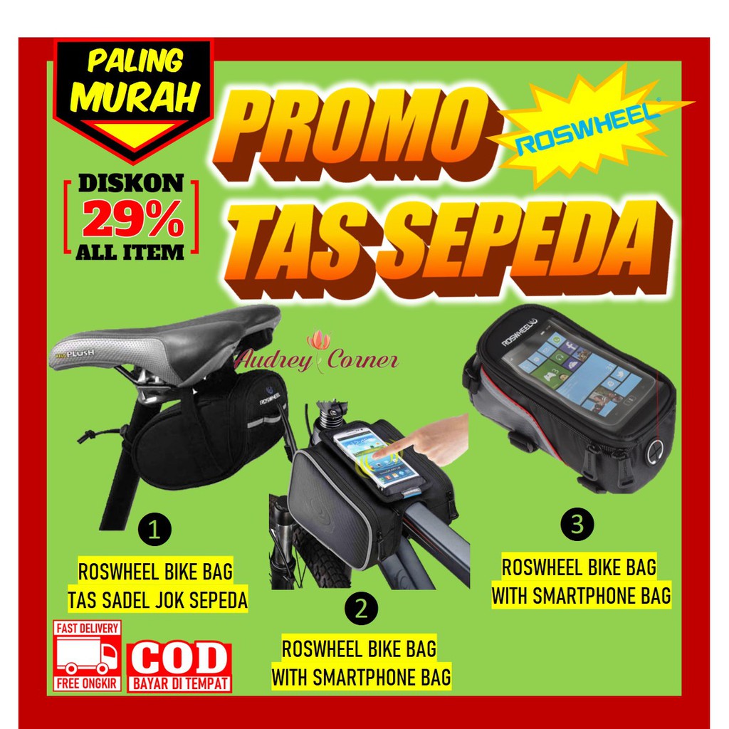 Roswheel Tas Sadel Stang Sepeda Gowes Segitiga Lipat Mtb Gunung Shimano Waterproof Aksesoris Sepeda