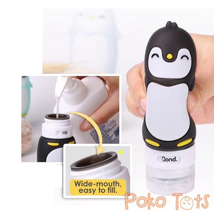 BabyQlo Silicone Travel Bottle Set Penguin Tempat Pill dan Botol Sabun Shampo Travelling