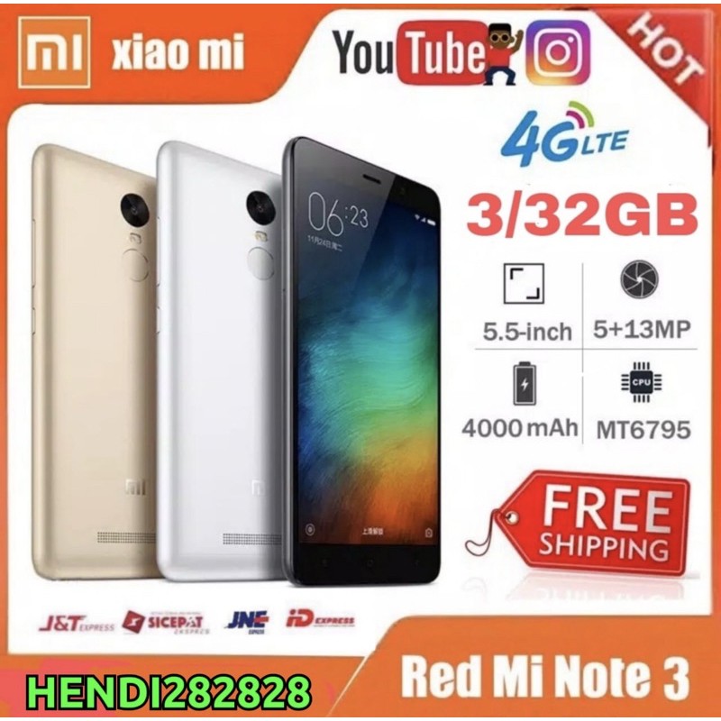 Jual xiaomi redmi note 3 ram 3gb internal 32gb helio mediatek | hp