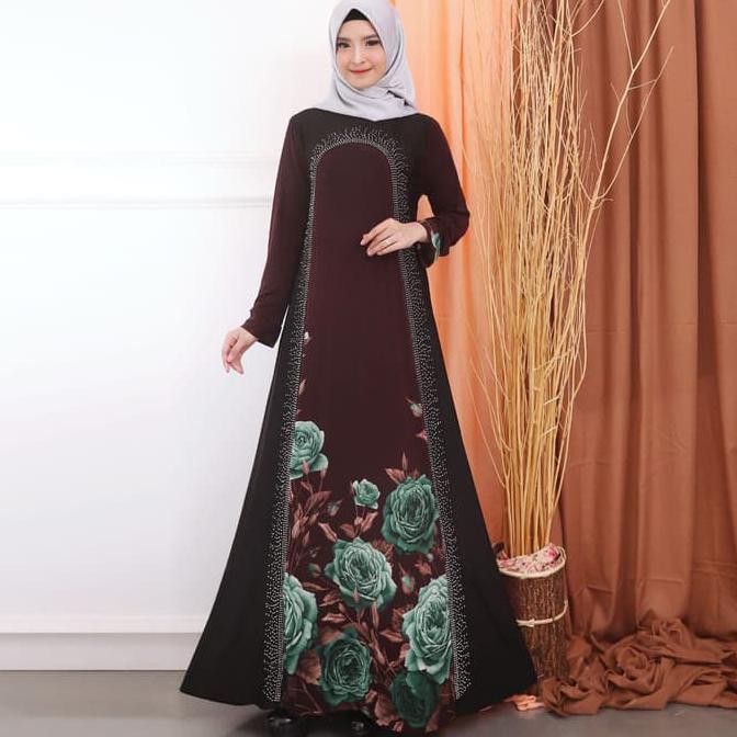 HARGA BARU GAMIS JERSEY KOMBINASI MOTEK BAJU GAMIS WANITA TERBARU 8189 - ORANGE DISKON 2019