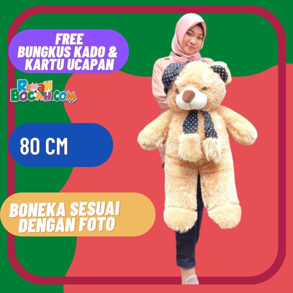 Boneka Beruang 80 cm Teddy Bear Beruang Jumbo Besar Syal Topi Coklat Caramel XL untuk Kado Ulang Tah