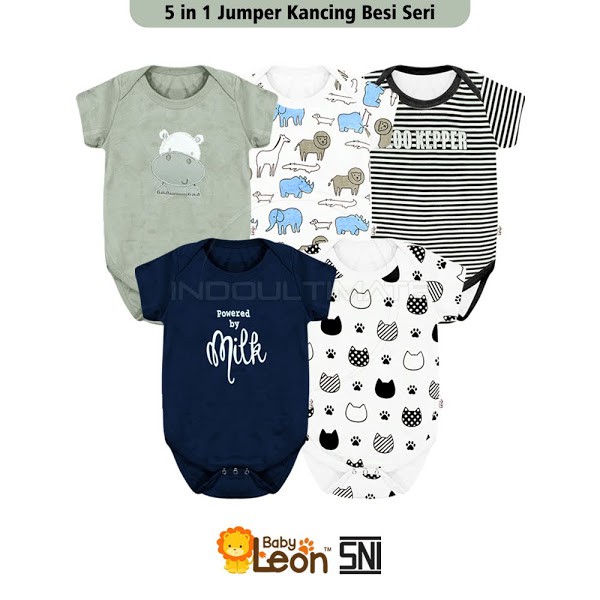 jumper bayi 5pcs SNI BABY LEON Baju kaos bayi Jumpsuit newborn anak bayi laki laki perempuan kodok-NETRAL