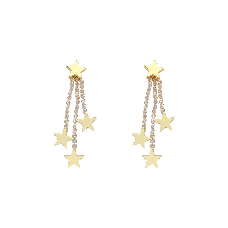 Anting Rumbai Desain Bintang Aksen Berlian Bahan 925 silver needle