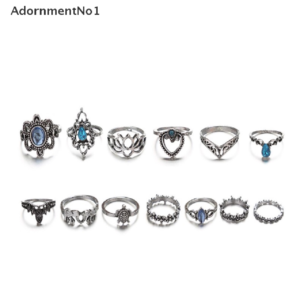 (AdornmentNo1) 13pcs / Set Cincin Gaya Retro Boho Bohemia Motif Bintang + Permata Untuk Perhiasan Wanita