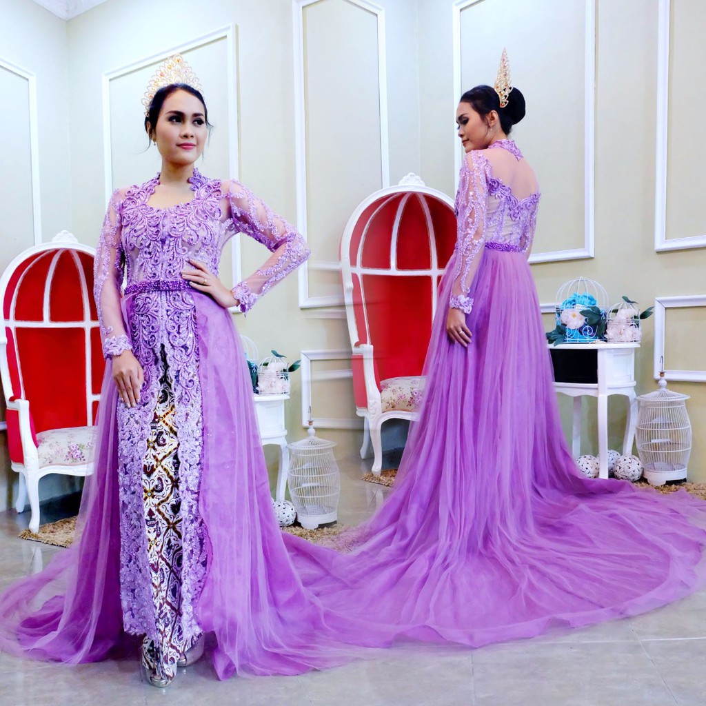 KEBAYA PENGANTIN EKOR WEDDING DRESS EKOR MODERN PAYET JEPANG PURPLE UNGU