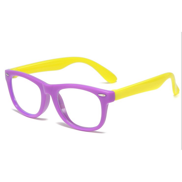 Kacamata Anak Anti Radiasi Blueray Blue Light HP Komputer Bahan Silikon Lentur Laki Laki & Perempuan-5. Ungu Kuning