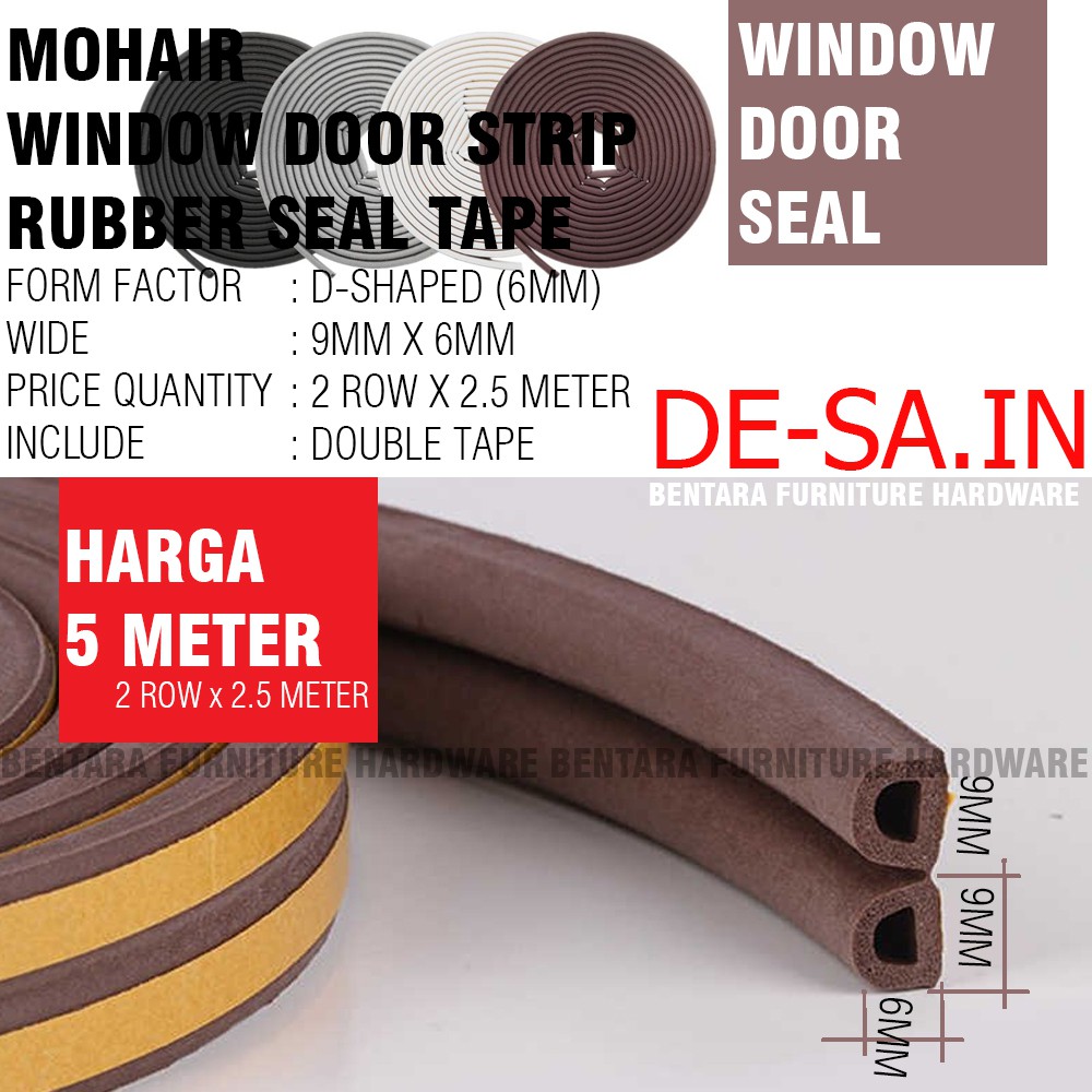 5 METER Moher Window Door Seal Strip Mohair Karet  Double Tape Self Adhesive Celah Pintu Jendela EPDM FOAM RUBBER