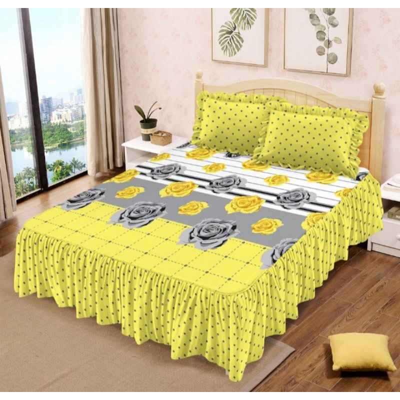 Sprei Rumbai Lady Rose Ukuran King Motif Yellow Rose