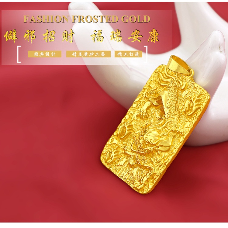 Liontin Lapis Emas Emas Asli Kadar 375 Desain Kemakmuran Untuk Pria