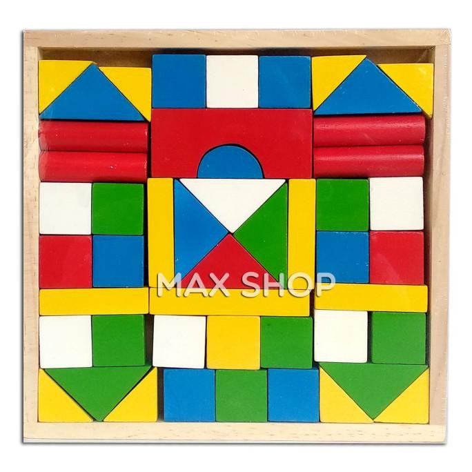 Mainan Anak Balok Kayu - Wooden Block - Susun Rumah dan Bangunan Kayu