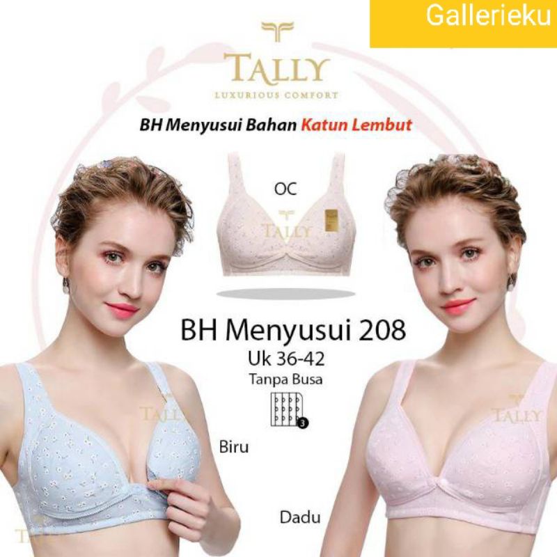 TALLY Bra Menyusui Katun Lembut 208 Bra Tanpa Busa dan Kawat Original