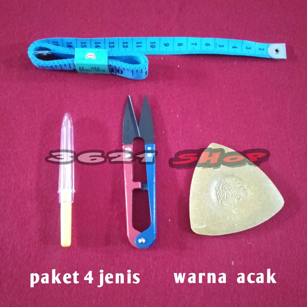 paket alat jahit kapur+gunting benang+meteran jahit+pendedel/paket hemat/paket murah