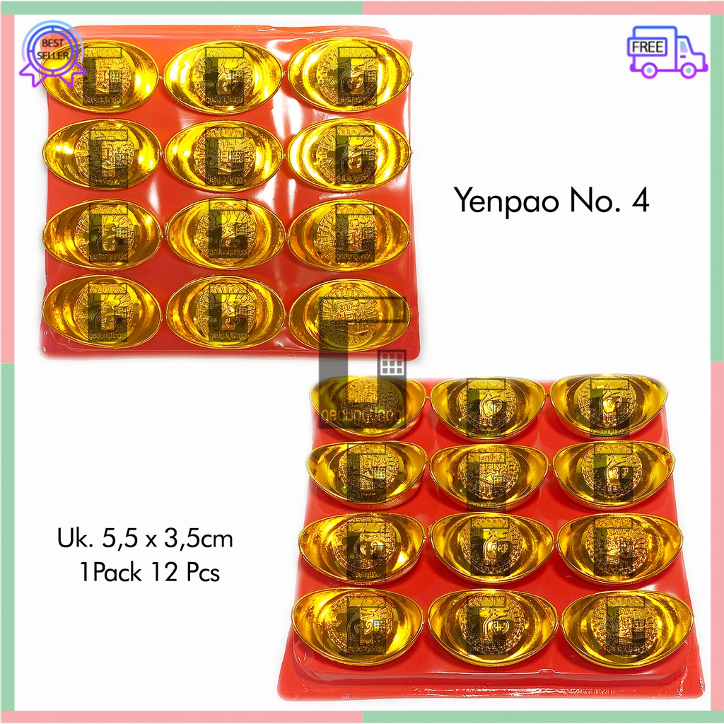 Pajangan Hiasan Yenpao Yen Pao Yenpau Yen Pau Yuanbao Yuan Bao Parcel Souvenir Sangjit Ukuran Size Mini Kecil Sedang Medium Big Besar XL Kantong Uang Duit Koin Coin Krom Chrome Emas Gold Kuno Chinese New Year 2022 1 Set Murah