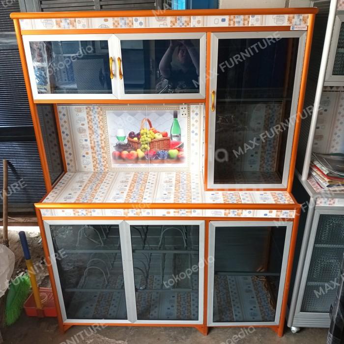 Rak Lemari / Rak Piring 3 Pintu Aluminium Jumbo Kaca Riben