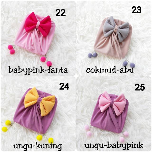 1 Set 4 Pcs Turban Kupu Beda Warna Pom-pom | Turban Anak | Turban Bayi | Alus Collection | BISA C.O.D