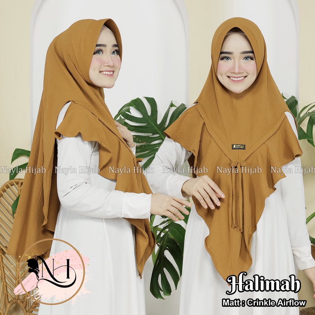 Kerudung Instan Halimah Crinkle Airflow Premium Jilbab Bergo Pet Airflow Anti Kusut Nayla Hija'b