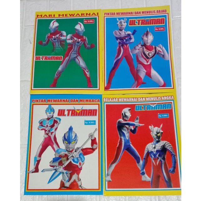 buku pintar mewarnai Ultraman menulis huruf abjad untuk anak TK dan PAUD