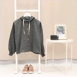 Outer Wanita Cardigan-Hoodie Dark Grey