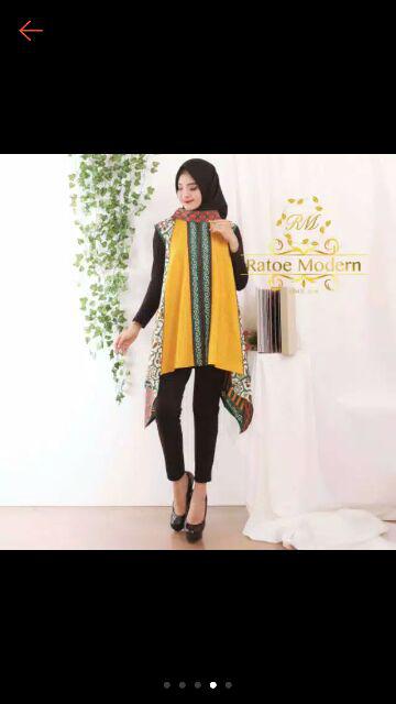 Tunik/outer Batik Ratoe Modern Model Krah Lipat, Runcing Samping Tanpa Tangan